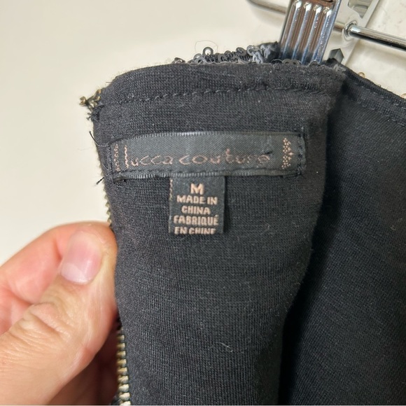 Lucca Couture High Waist Sequin Mini Skirt Black & Gold Stripe Size Medium - Picture 3 of 7